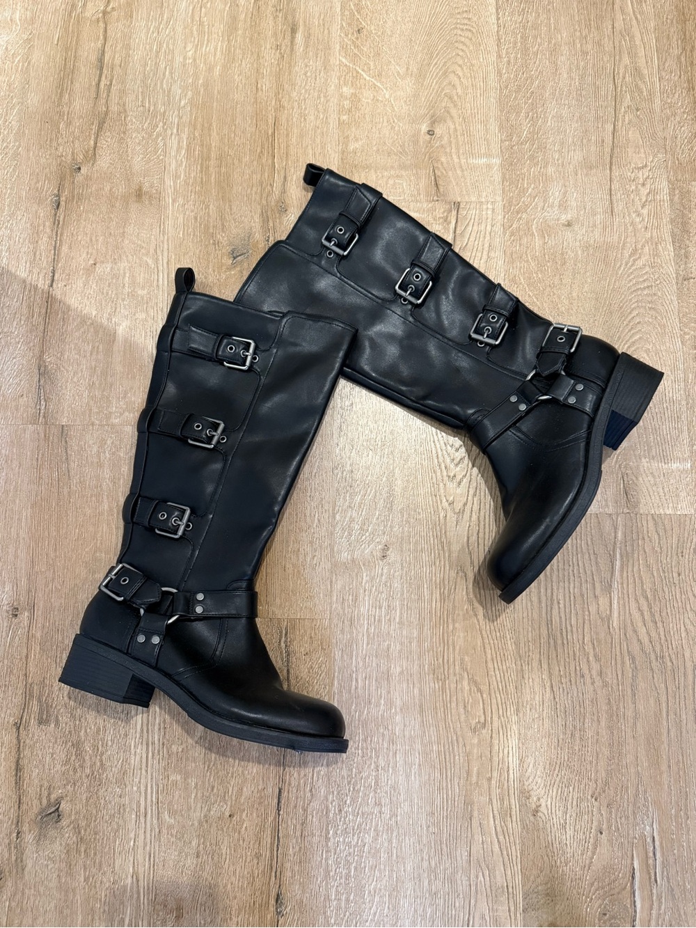 Dolce Vita Black Knee-High Buckle Lace-Up Riding Boots
